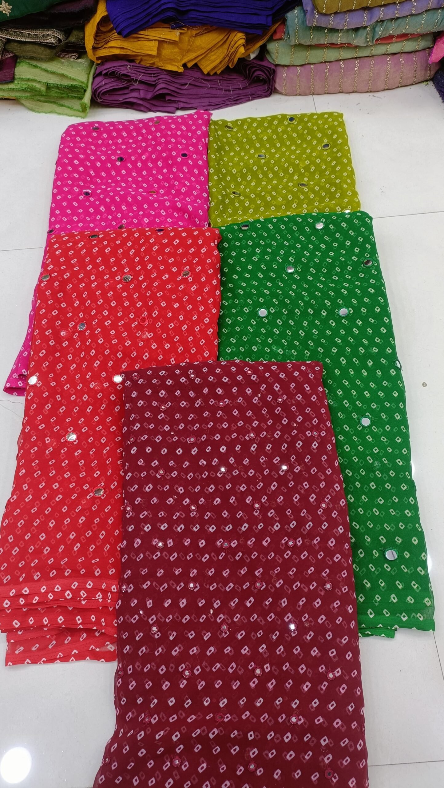 Georgette print with mirror work