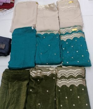 crunchy Georgette heavy daman work maching dupatta and plain maching daman