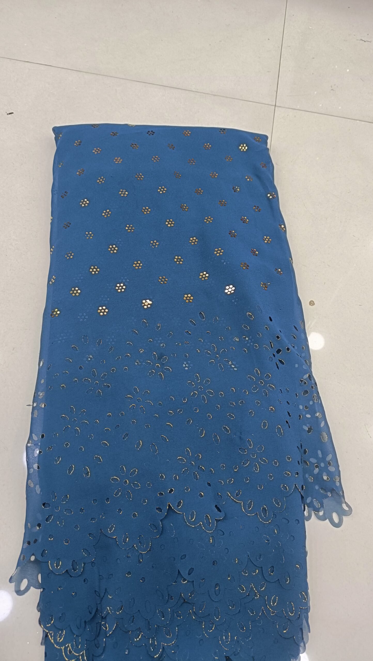 Georgette daman lazer cutting with mukes work